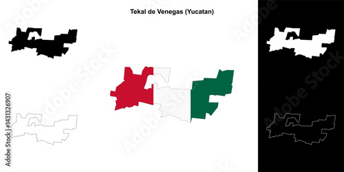 Tekal de Venegas municipality (Yucatan) outline map set