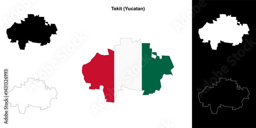 Tekit municipality (Yucatan) outline map set