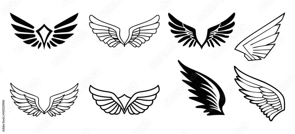 Fototapeta premium wing icons in black and white