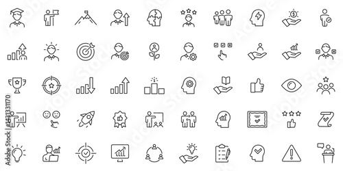 Personal Growth icon set. Success and Growth Editable Icons set. Containing Growth profit, career progress, business people, strategy, coaching, and more. Editable Stroke. Vector illustration