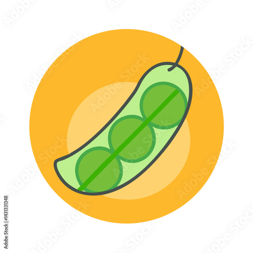 Green Pea Pod Icon with Yellow Background