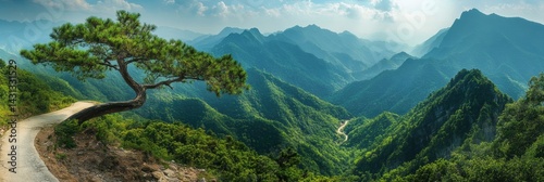 Winding Road Shaped Like a Pine Branch Through Striking Mountainous Terrain in Daylight Generative AI