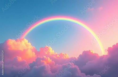 Magic rainbow in pink clouds.