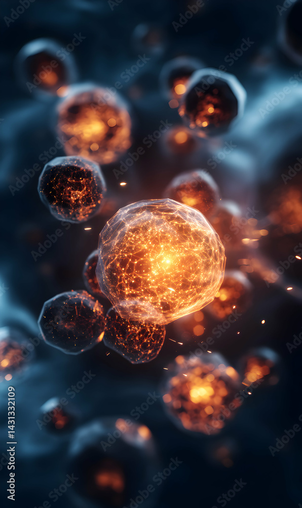 Naklejka premium Quantum Particle Aggregation Displaying Luminous Energy Fields and Interconnected Networks of Light