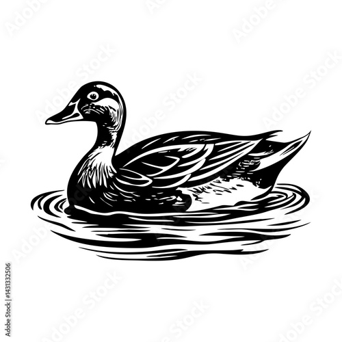 Duck swimming illustration in vintage style 