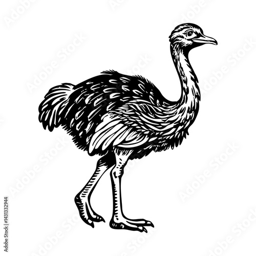 A vintage style illustration of ostrich 