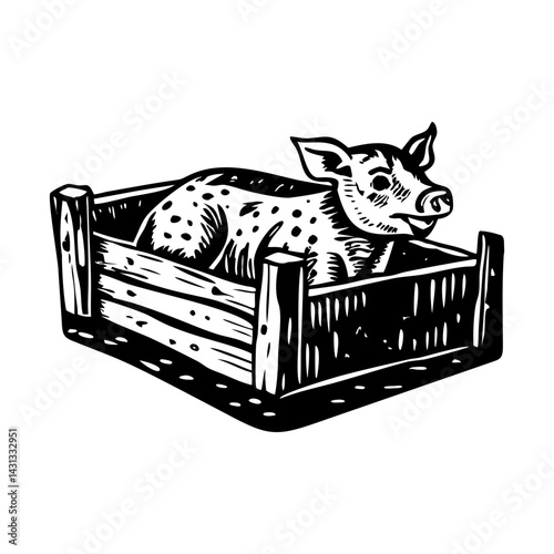 Pig hen illustration in vintage style 