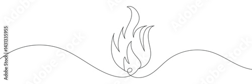 Fire one continuous line drawing. Abstract black and white minimal single line art, Flame in continuous one line drawing. Fire icon concept. EPS 10 .