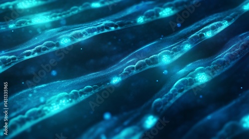 Close up of gel electrophoresis results glowing DNA bands