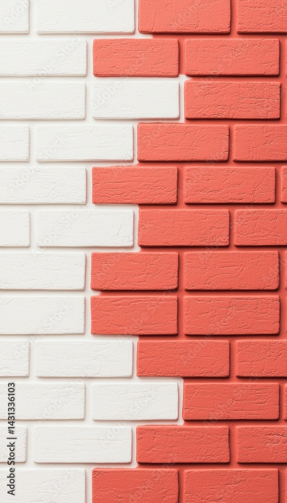 Obraz premium A textured wall featuring alternating red and white bricks, creating a visually appealing pattern.