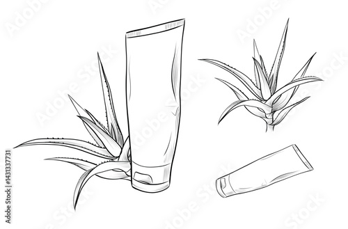 Aloe with cosmetic tube vector