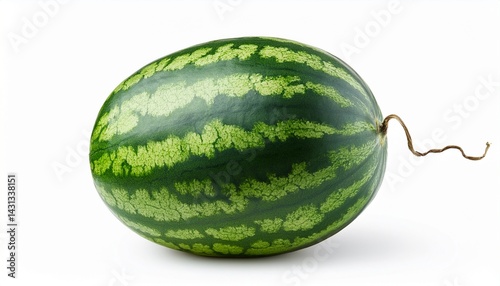 single green watermelon tropical fruit with stem isolated on white background clipping path