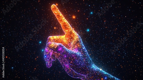 Space themed hand glowing in universe high resolution picture