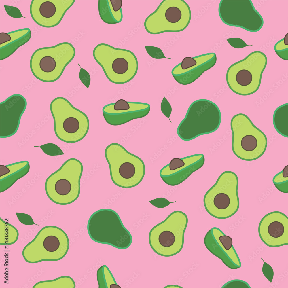 Seamless pattern with avocado on pink background. Seamless pattern with avocado on pink background.