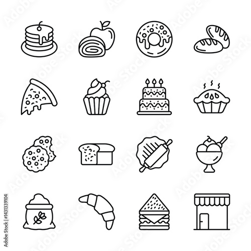 Grab this amazing outline collection of bakery products icons