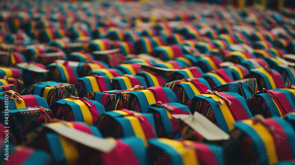 Fototapeta premium Colorful party favors arranged outdoors, event preparation