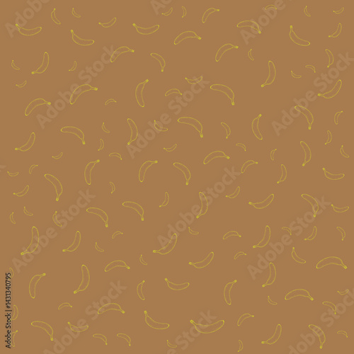Minimalist banana line art pattern on orange background