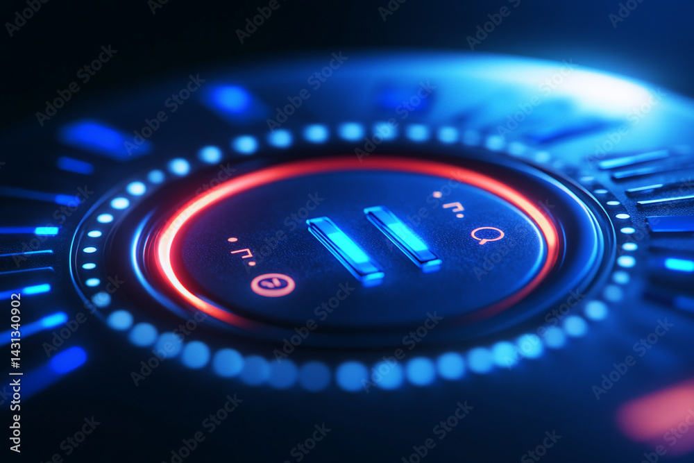 Futuristic illuminated control panel interface glowing blue and red lights Futuristic illuminated control panel interface glowing blue and red lights