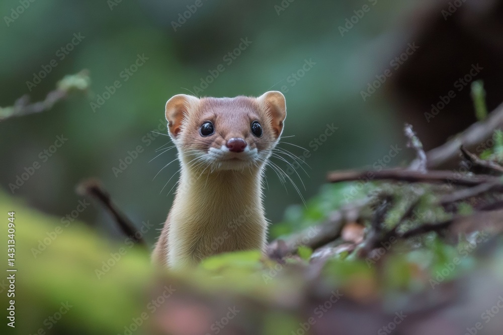 Curious weasel in lush forest habitat Curious weasel in lush forest habitat