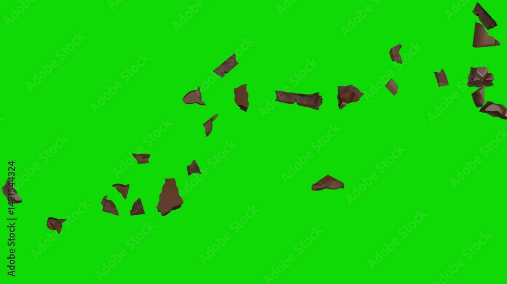 broken chocolate bar falling isolated green screen