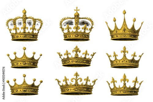 Collection of ornate crowns showcasing different designs and styles for decorative or educational purposes