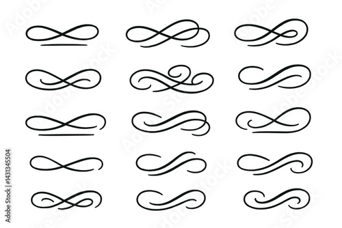 Icon set featuring various elegant swirl and line designs for digital use