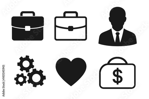 Icon set featuring various symbols representing business, finance, and emotions in a minimalist design