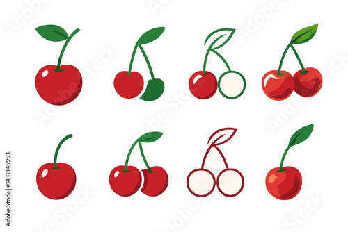 Collection of cherry icon designs featuring various styles and arrangements for creative projects