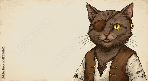 Intrepid Feline Buccaneer Ahoy Matey OneEyed Cat Pirate Adventure Illustration Vintage Design Pet Animal