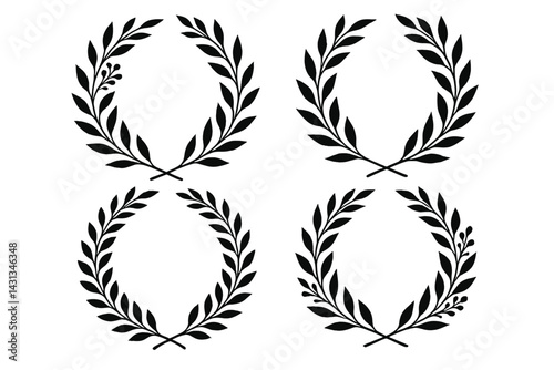 Decorative icon set of laurel wreaths suitable for awards and recognition themes in various designs