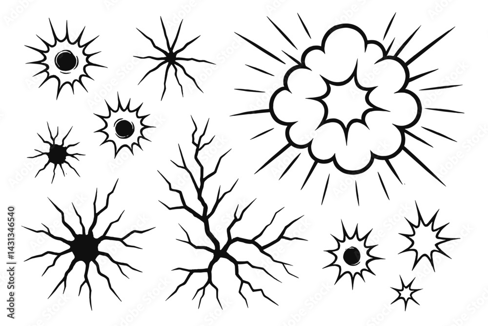 Obraz premium Icon set showcasing various explosion and burst designs for diverse graphic applications