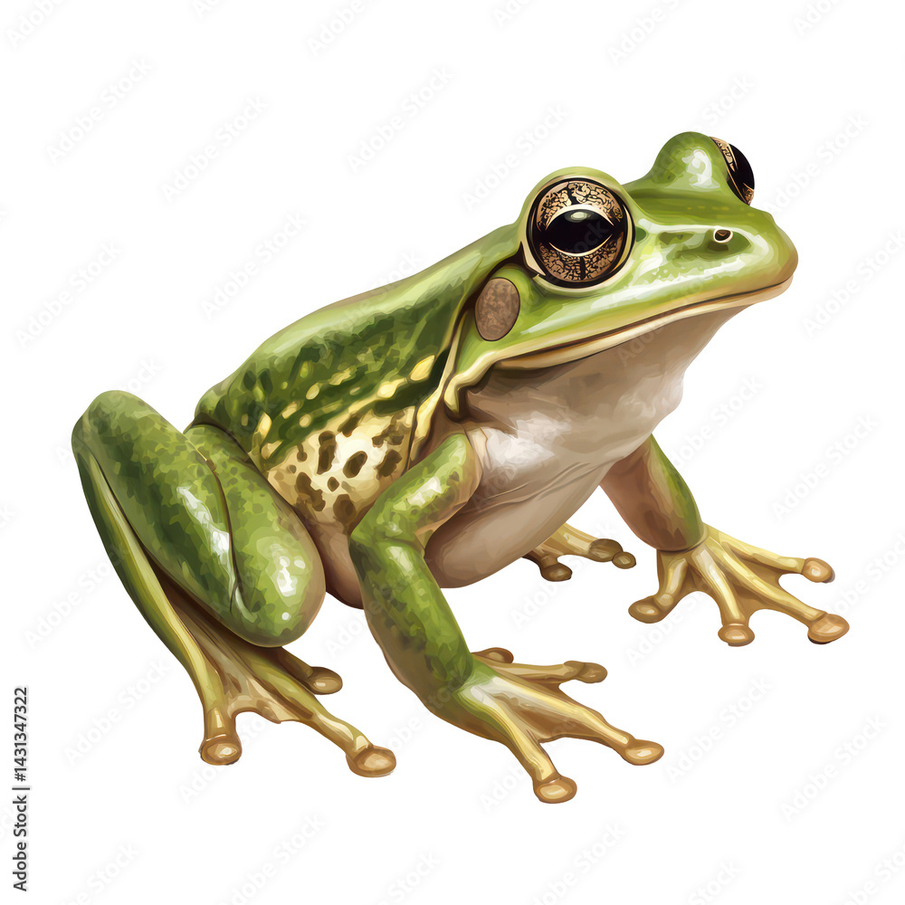 Obraz premium Green frog in Nature: A vibrant green frog stands out vividly, with intricate detail that showcase its beauty in nature's harmony, highlighting its presence.