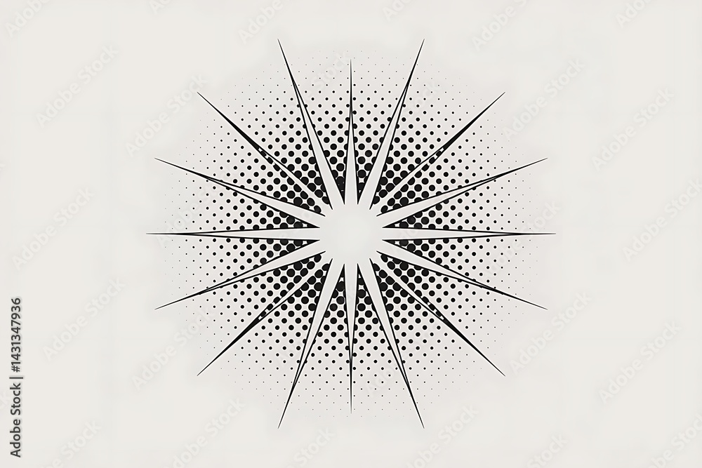 Obraz premium Halftone starburst pattern creating a striking visual contrast graphic element