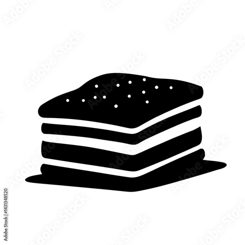 Minimalist black silhouette of layered tiramisu dessert symbolizing Italian sweets