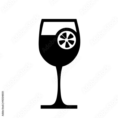 Minimalist black silhouette of a wine glass with fruit slice representing Sangria