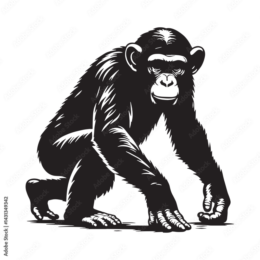 Fototapeta premium Creative and modern chimpanzee silhouette illustration with a minimalist touch – chimpanzee silhouette – chimpanzee vector – chimpanzee illustration – silhouette of chimpanzee – chimpanzee icon
