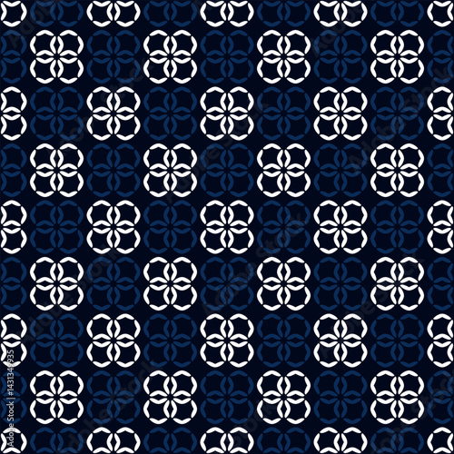 Abstract line shape flowers geometric motif basic pattern continuous background. Oriental style damask floral tile modern lux fabric design textile swatch ladies dress, man shirt all over print block.