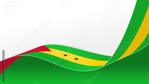 waving Sao Tome and Principe flag ribbon background with copy space for text. for national day