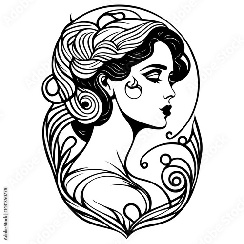 Elegant woman portrait in ornate frame showcasing artistic flair and sophistication
