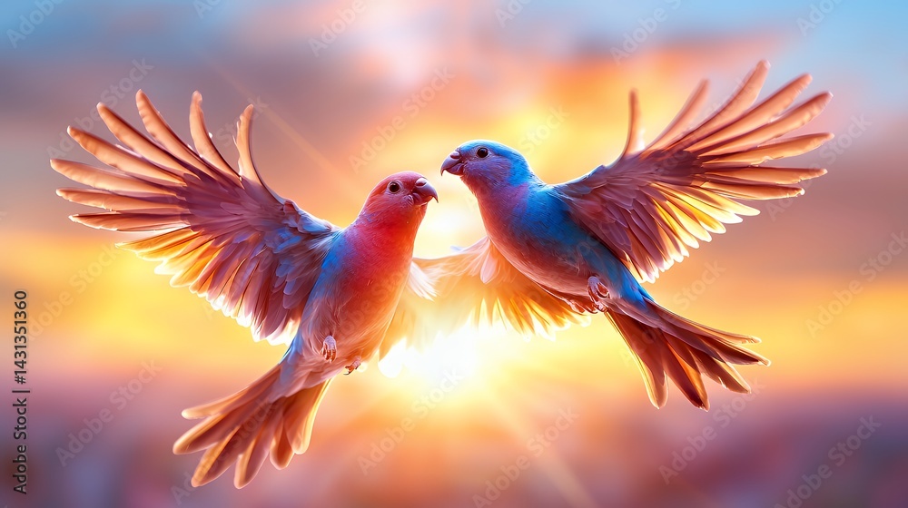 Obraz premium Parrot flight sunset background