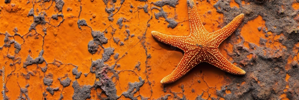 Bright Orange Starfish Resting on Sandy Surface Showcasing Vibrant Color and Unique Texture in a Coastal Environment Generative AI