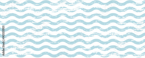 Seamless Wave Pattern, Hand drawn water sea vector background. Wavy beach print, curly grunge paint lines, watercolor stripes