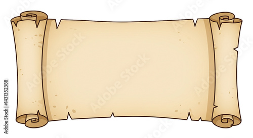 open parchment scroll on white background	