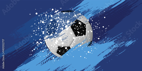 vector black grunge soccer ball on white and blue