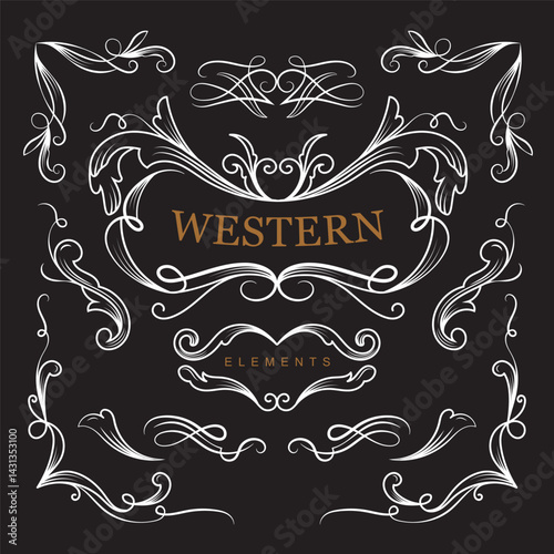 Western vintage flourish ornaments frame illustration