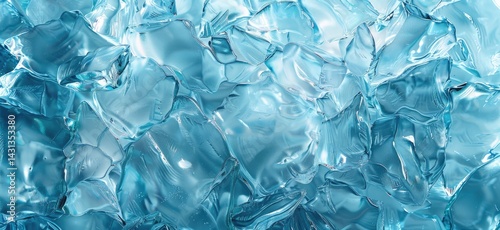 Abstract ice background with frozen textures and blue color, banner design. 