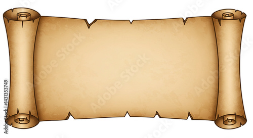 open parchment scroll on white background	