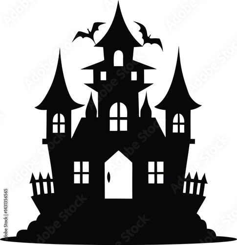 Spooky Halloween Haunted House icon black silhouette vector illustration on transparent background