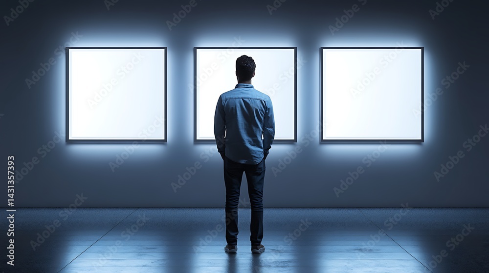 Obraz premium Man contemplates empty art gallery