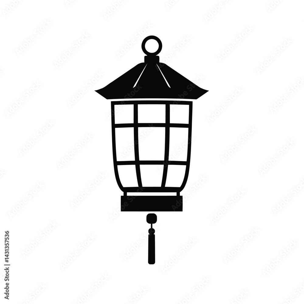 Vector graphic of a traditional asian lantern for decoration and cultural designs in black and white style Vector graphic of a traditional asian lantern for decoration and cultural designs in black and white style